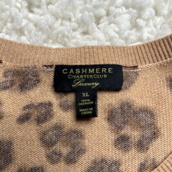 100% Cashmere Luxury Cheetah Print Lightweight Sweater Charter Club Flawed FFF12 - Picture 3 of 11